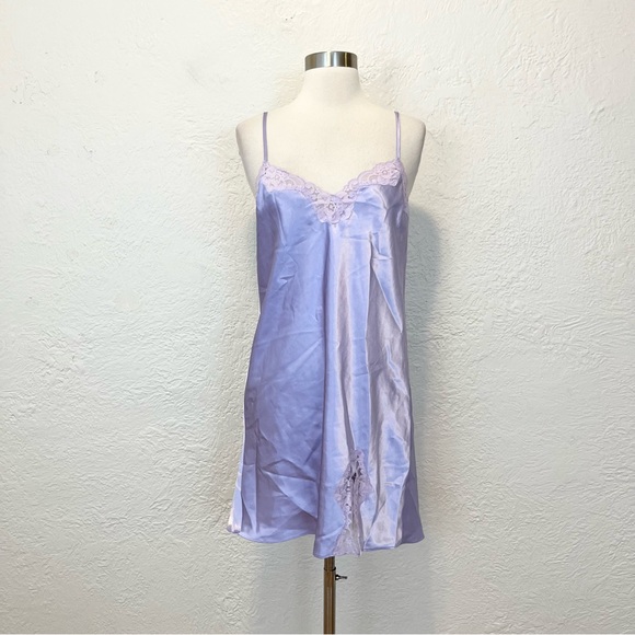 Vintage 90s Y2K Slip Dress Lingerie Satin Lace Purple Warners Intimates Medium M - Picture 10 of 10